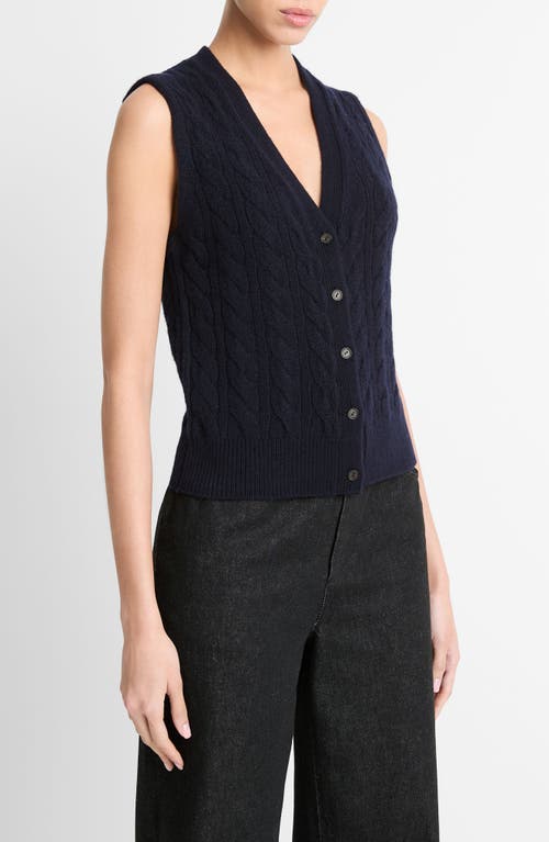 Shop Vince Cable Wool Blend Sweater Vest In Coastal