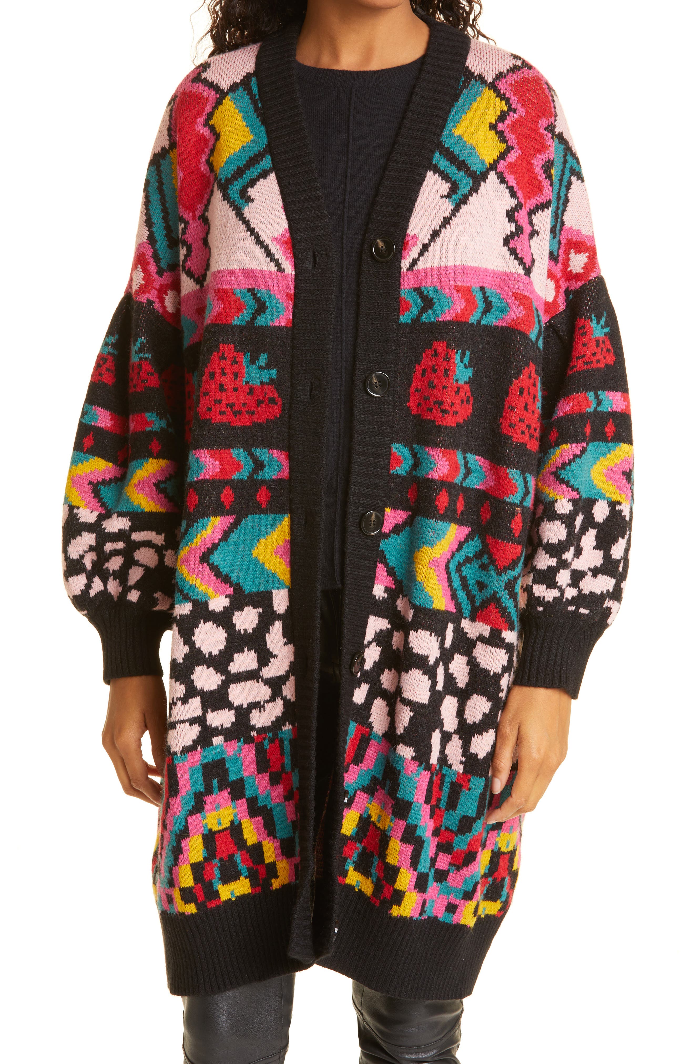 Farm Rio Crazy Mix V-Neck Duster Cardigan