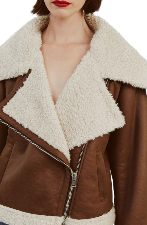 Shop Bardot Finn Faux Shearling & Faux Leather Jacket In Chocolate