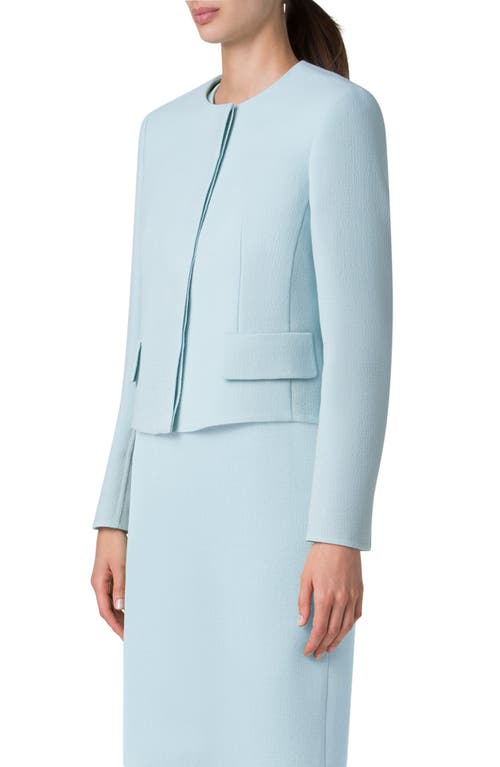 Shop Akris Adriana Virgin Wool Crepe Crop Jacket In Stone Blue