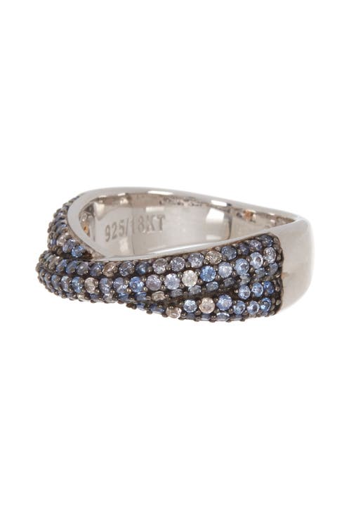 Sterling Silver Pavé Blue & White Sapphire Crisscross Ring