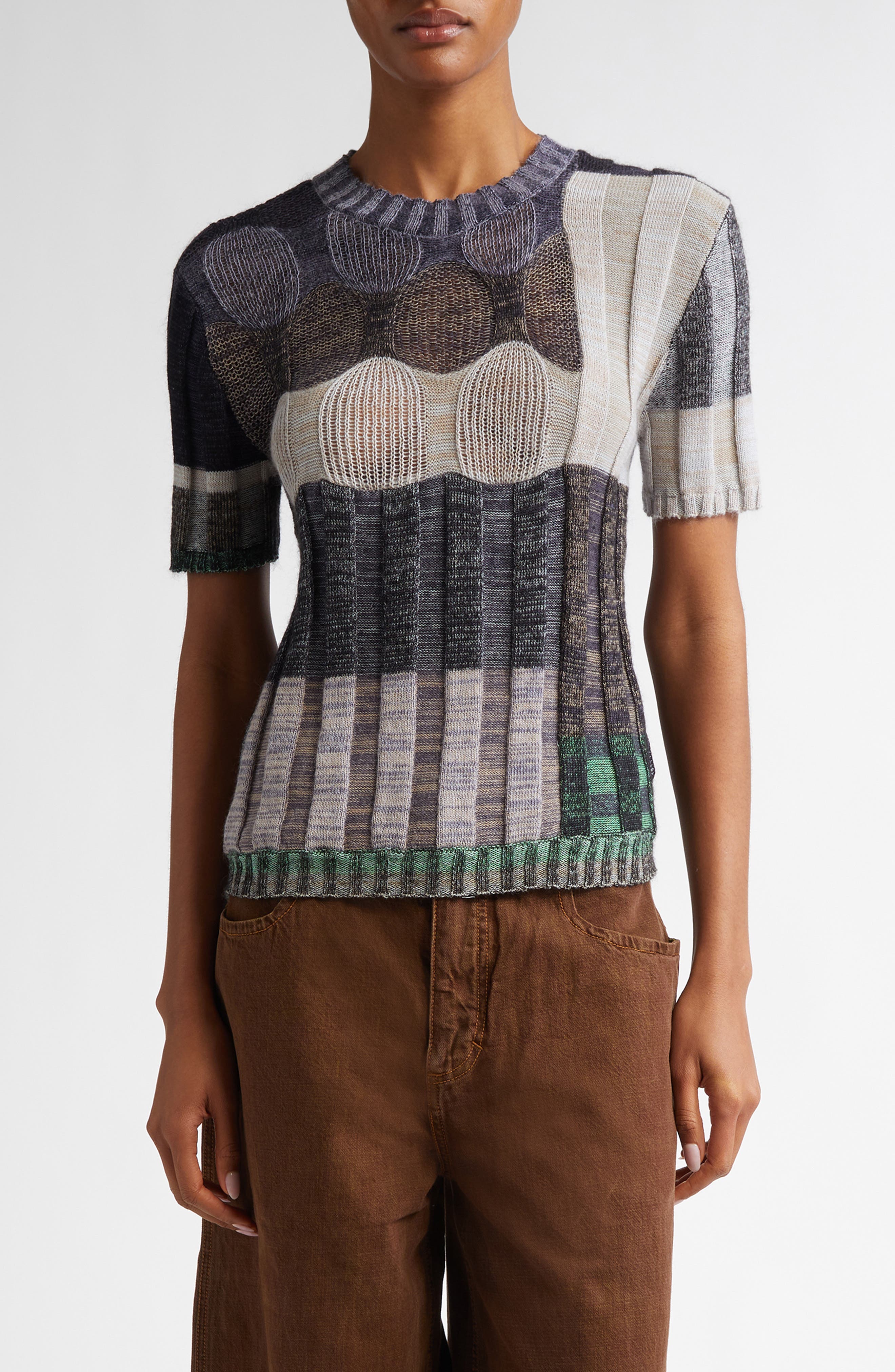 Eckhaus Latta Aurora Mixed Stitch Short Sleeve Sweater in Fumes 