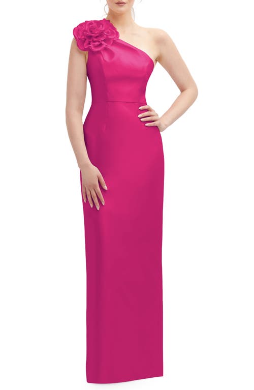 Flower One-Shoulder Column Gown in Think Pink