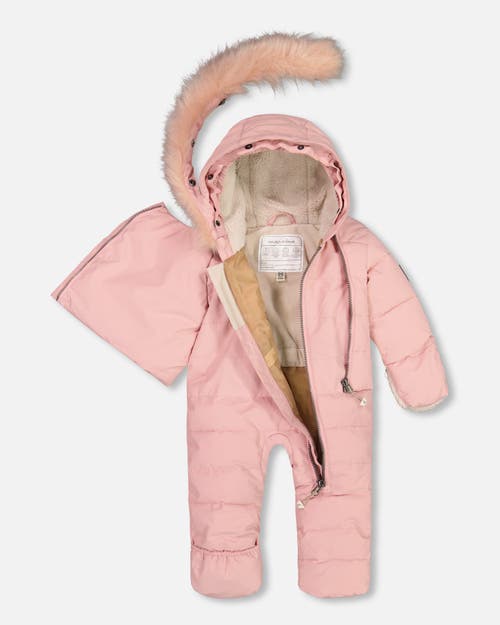 Shop Deux Par Deux Baby Girl's One Piece Baby Hooded Snowsuit Pink Designed For Car Seat In Bridal Rose