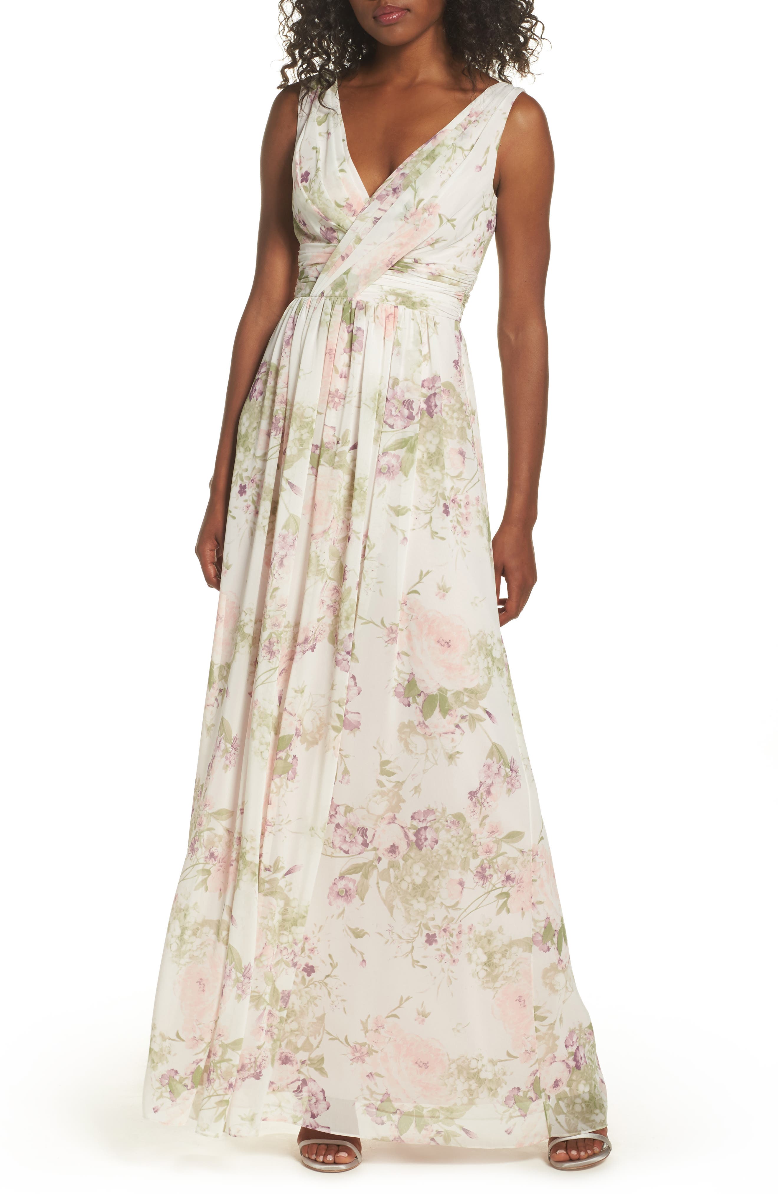 Dessy Collection Lux V-Neck Chiffon Gown, Ivory
