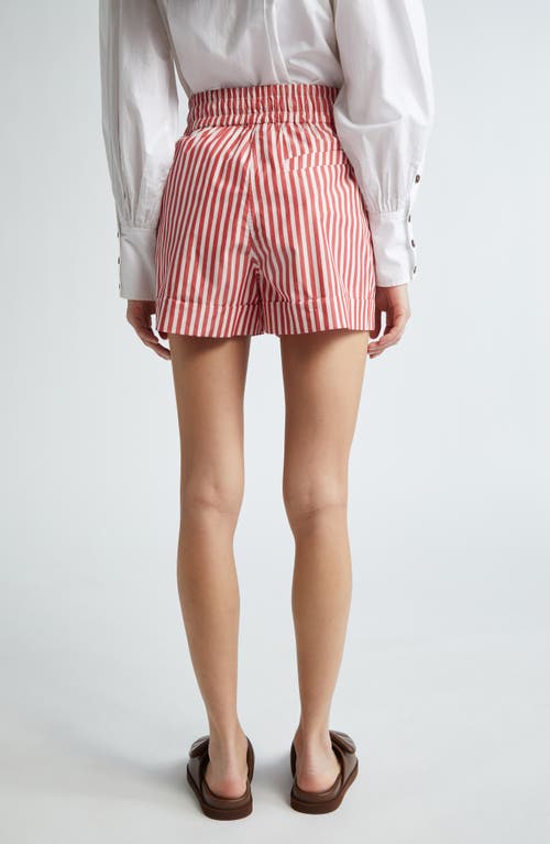 Shop Ganni Stripe Organic Cotton Shorts In Barbados Cherry