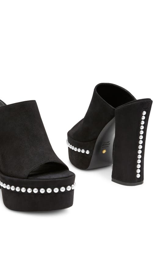 Stuart Weitzman Skyhigh Suede Pearly Platform Sandals In Black