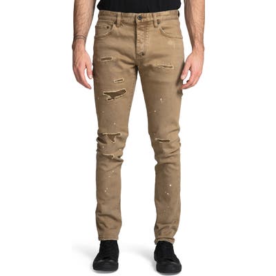 Prps Le Sabre Distressed Slim Fit Jeans, Beige