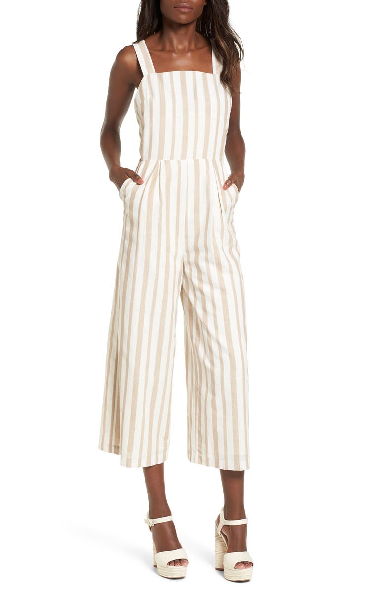 J.O.A. Chriselle x J.O.A. Wide Leg Jumpsuit, Main, color, SAND STRIPE