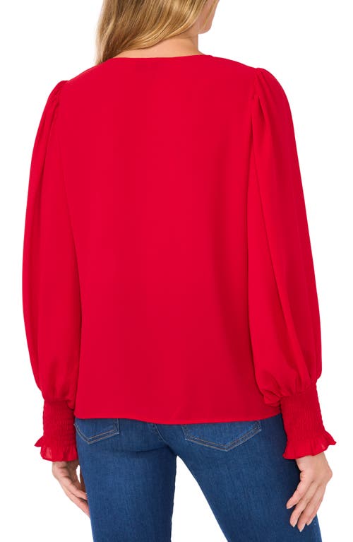 Shop Cece Smocked Cuff V-neck Top In Glamour Red