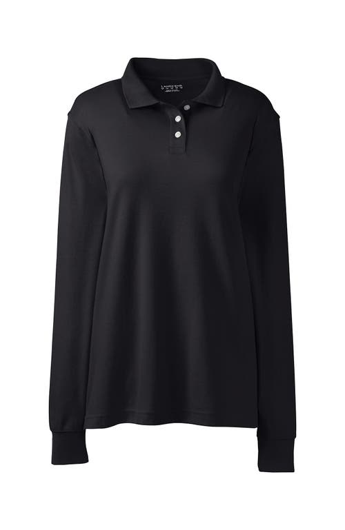 Shop Lands' End School Uniform  Long Sleeve Interlock Polo Shirt In Black