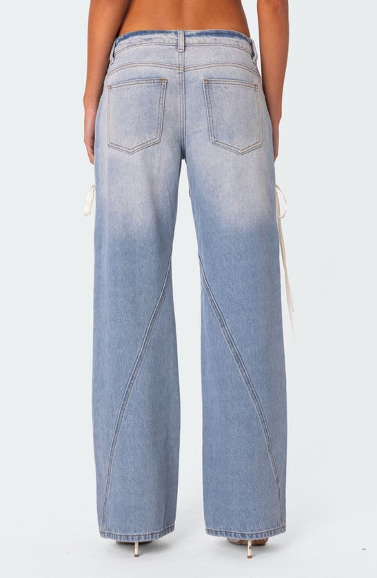 Edikted Lace-up Low Rise Wide Leg Jeans In Light-blue