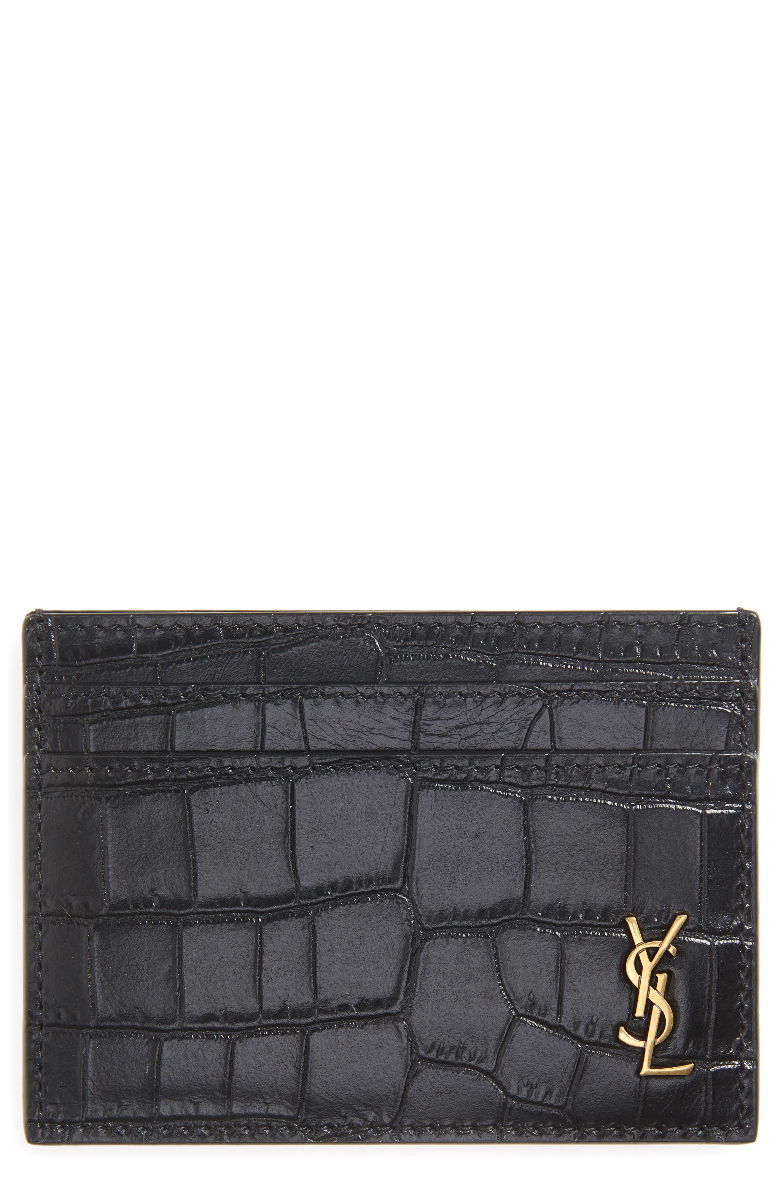 monogram leather card case saint laurent