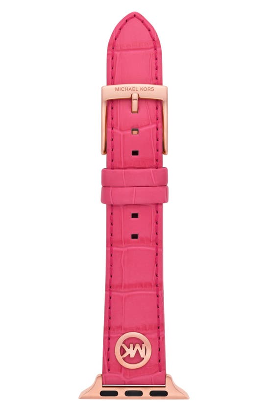 Michael Michael Kors Croc Embossed Leather 18mm Apple Watch® Watchband In Pink