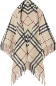 Burberry Bandana Check Fringe Wool Cape Nordstrom