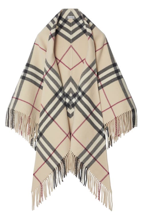 burberry Bandana Check Fringe Wool Cape in Stone at Nordstrom