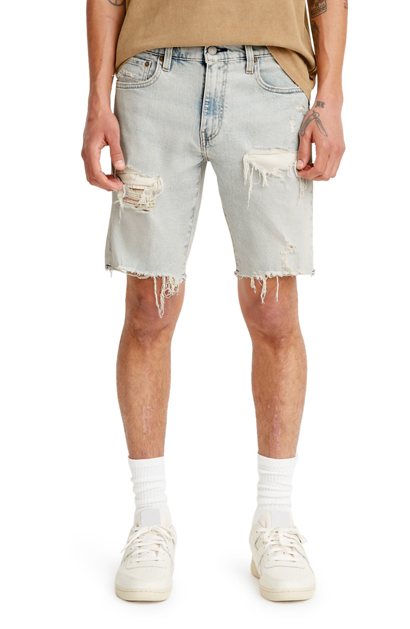 Boohoo Denim Loose Fit Man Mid Length Cargo Shorts in White Womens Clothing Shorts Cargo shorts 
