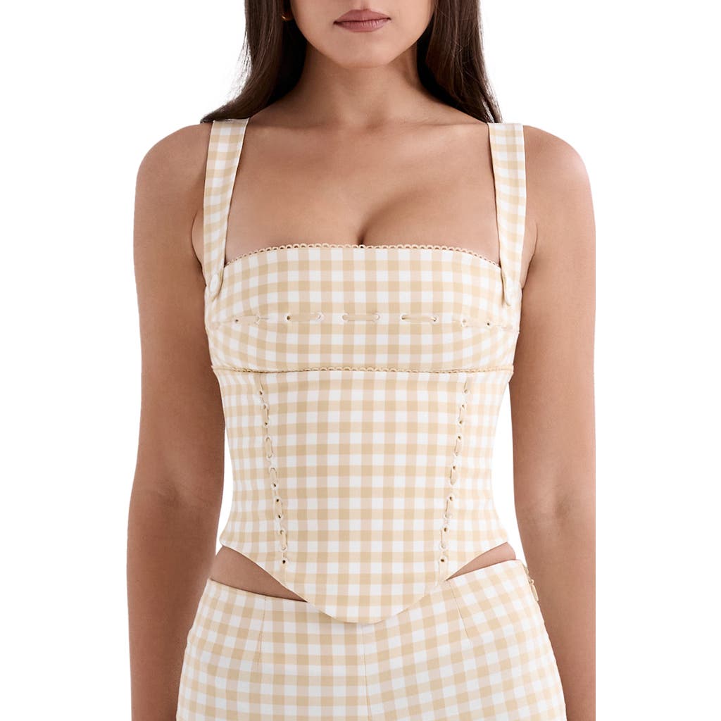Shop House Of Cb Lottie Gingham Corset Tank In Gingerbread