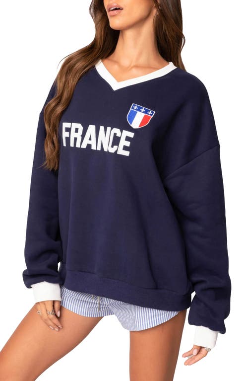 Shop Edikted France Oversize V-neck Sweatshirt In Navy