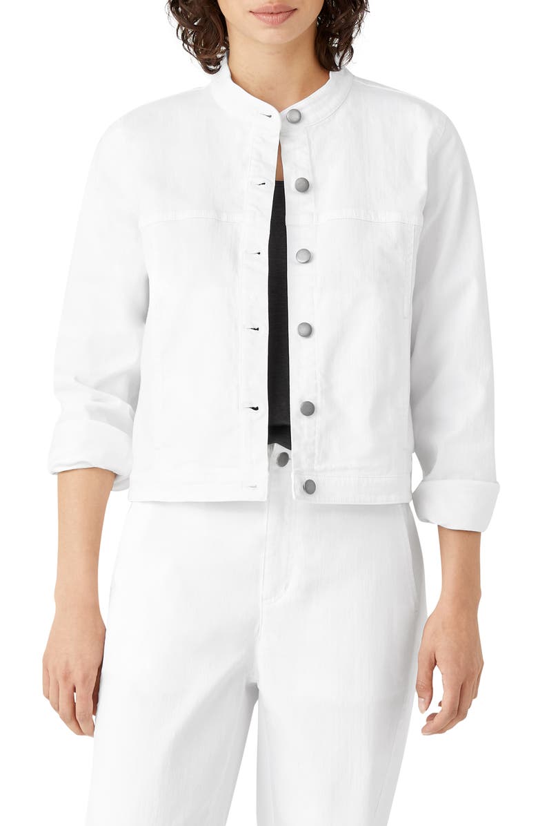 EILEEN FISHER Stretch Organic Cotton Denim Jacket, Main, color, WHITE