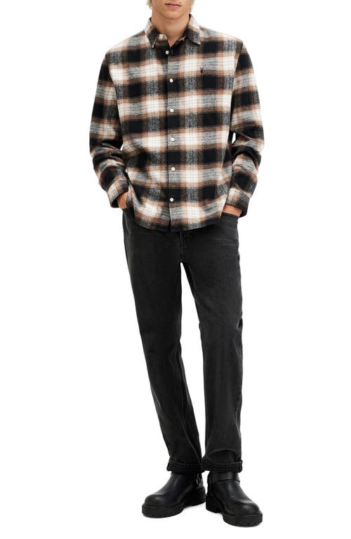 Allsaints Mercy Plaid Cotton Flannel Button-up Shirt In Rusty Orange/black/white