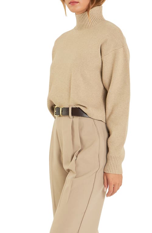 Shop Grey Lab Turtleneck Crop Sweater In Beige