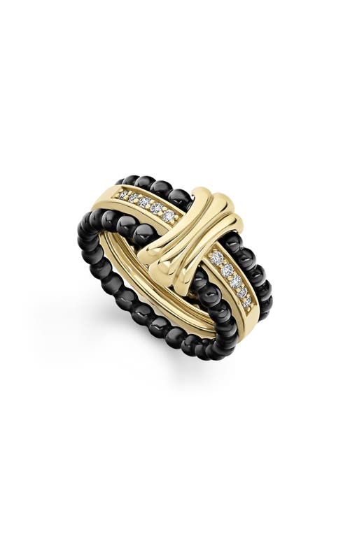 Lagos Color Switch Pavé Diamond Ceramic Ring Set In Gold/black