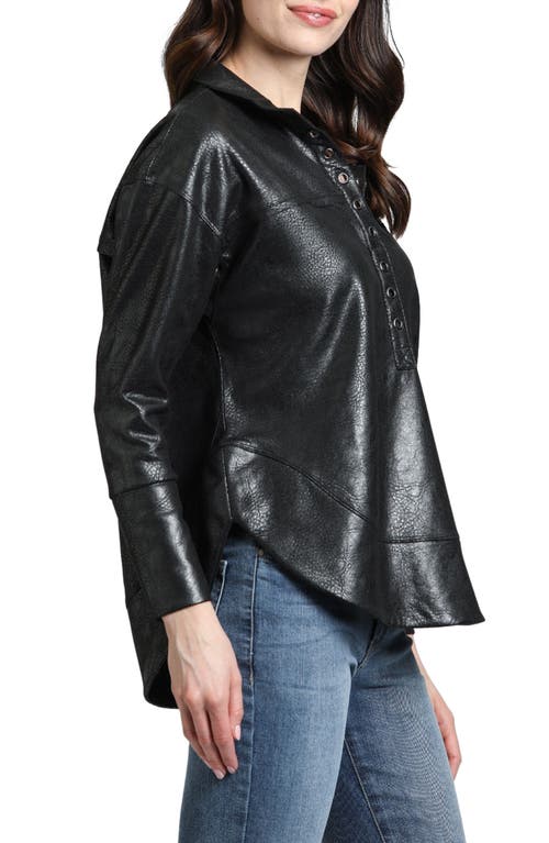 Shop Apny Faux Leather Henley Top In Black