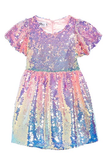 Shop Lola & The Boys Kids' Puff Sleeve Ombré Sequin Dress In Multi