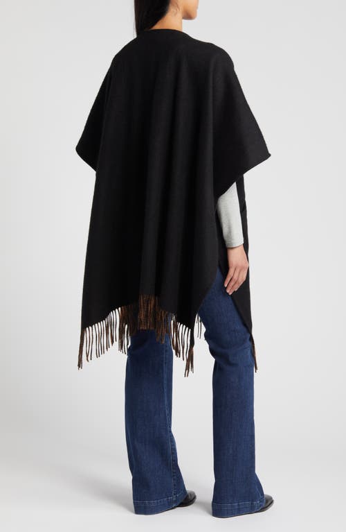 Nordstrom Reversible Pocket Wool & Cashmere Ruana In Black- Rust Combo