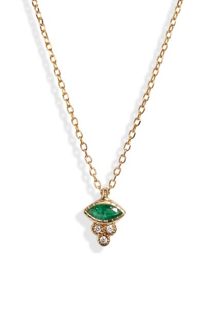 Click to view more detailed imagery on our partner's website Jennie Kwon Designs Marquise Emerald Crown Necklace In Yellow Gold/ Diamond/ Emerald