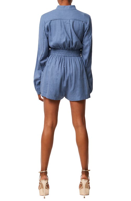 Shop Ciebon Adreanna Belted Long Sleeve Romper In Slate Blue