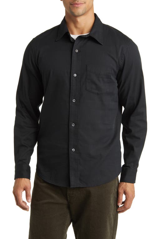 Draped Twill Button-Up Shirt in Black