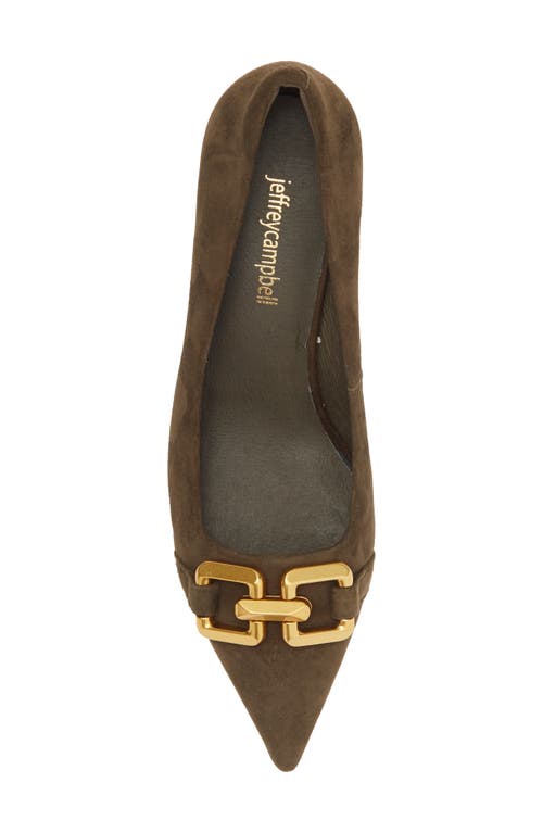 Shop Jeffrey Campbell Lasting Pointed Toe Pump In Dark Khaki Suede Bronze