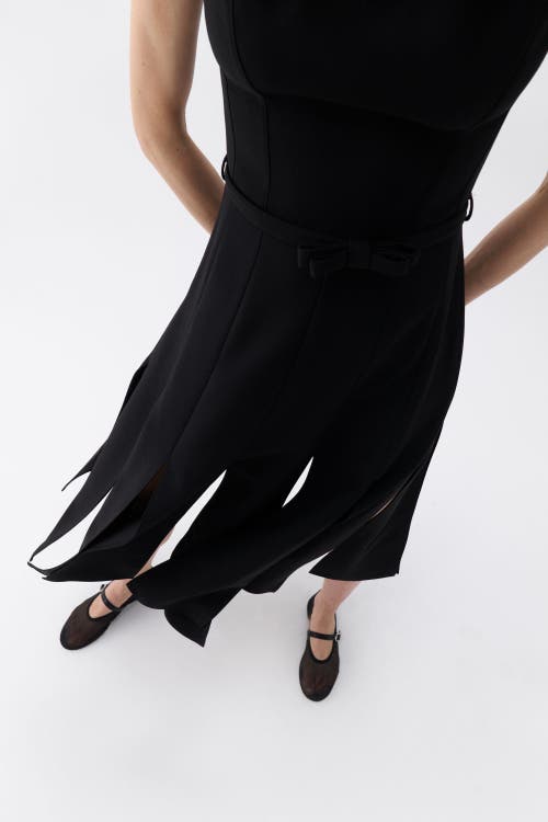 Nocturne Padded Shoulder Midi Dress In Black