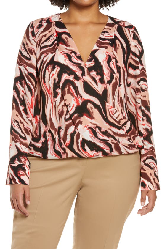 Halogen Cross Front Blouse In Pink- Black Ink Strokes
