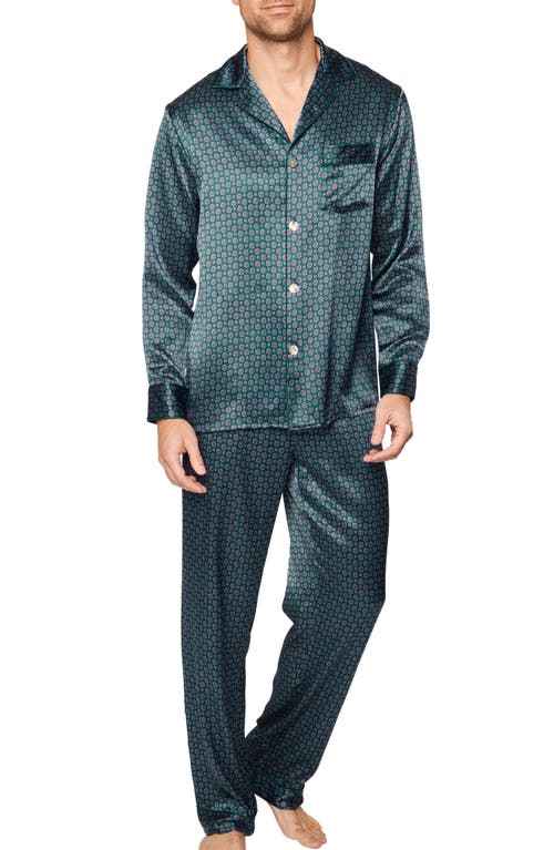 Petite Plume Emerald Medallion Mulberry Silk Pajamas In Green