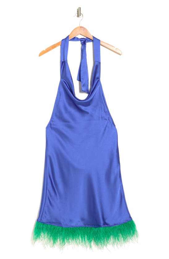 Weworewhat Halter Neck Feather Hem Minidress In Sapphire | ModeSens