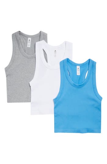 Shop 90 Degree By Reflex 3-pack Seamless Crop Tanks In All Aboard/white/heather