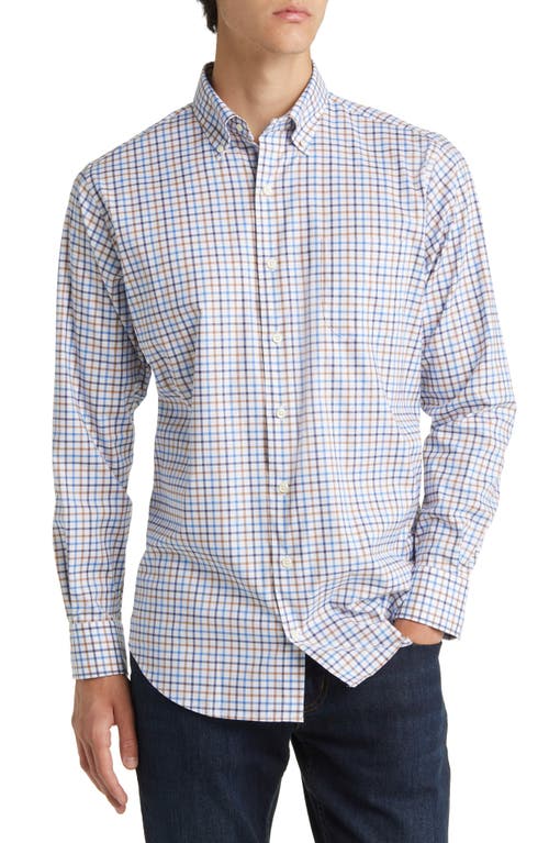 Peter Millar Crown Light Tattersall Check Button-Down Shirt in White/British Tan at Nordstrom, Size Small