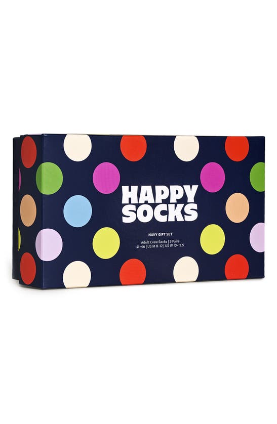 Happy Socks Assorted 3-pack Crew Socks Gift Box In Navy Multi