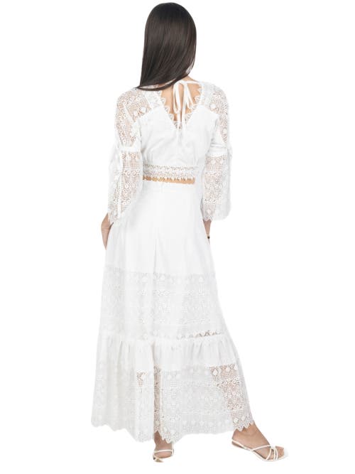 Akalia Emily Guipure Lace Top & Maxi Skirt Set In White
