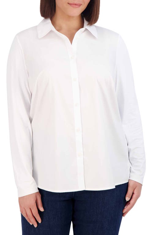 Foxcroft Marianna Mixed Media Button-Up Shirt at Nordstrom