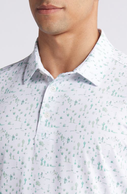 Shop Mizzen + Main Mizzen+main Halyard Trim Fit Print Performance Polo In White Lone Cacti