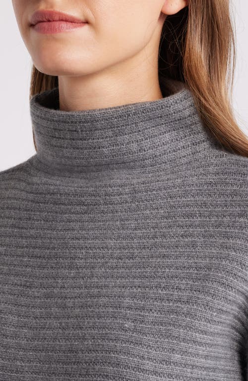 Shop Anne Klein Horizontal Rib Mock Neck Sweater In Graphite Heather Grey