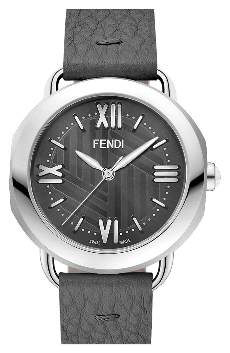 Fendi 'Selleria' Mother-of-Pearl Dial Leather Strap Watch, 36mm | Nordstrom
