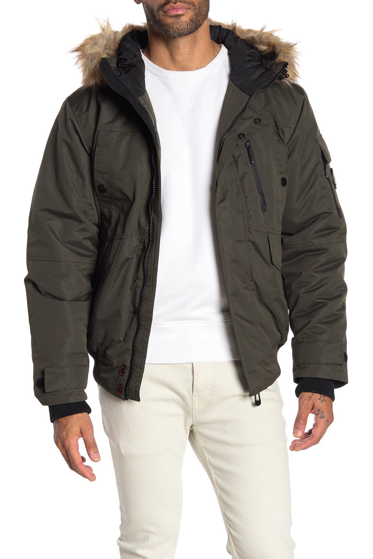 faux fur hooded bomber