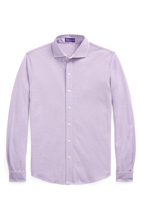 Shop Ralph Lauren Purple Label Heathered Cotton Piqué Button-up Shirt In Lavender Melange