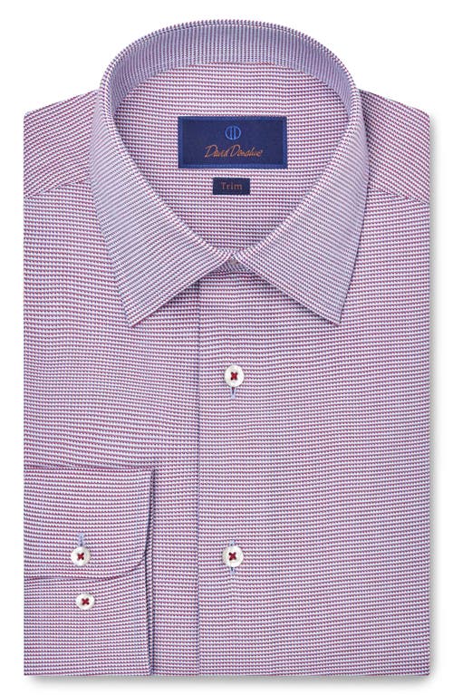 David Donahue Trim Fit Dobby Micro Check Cotton Dress Shirt in Merlot/Sky at Nordstrom, Size 14.5 - 32