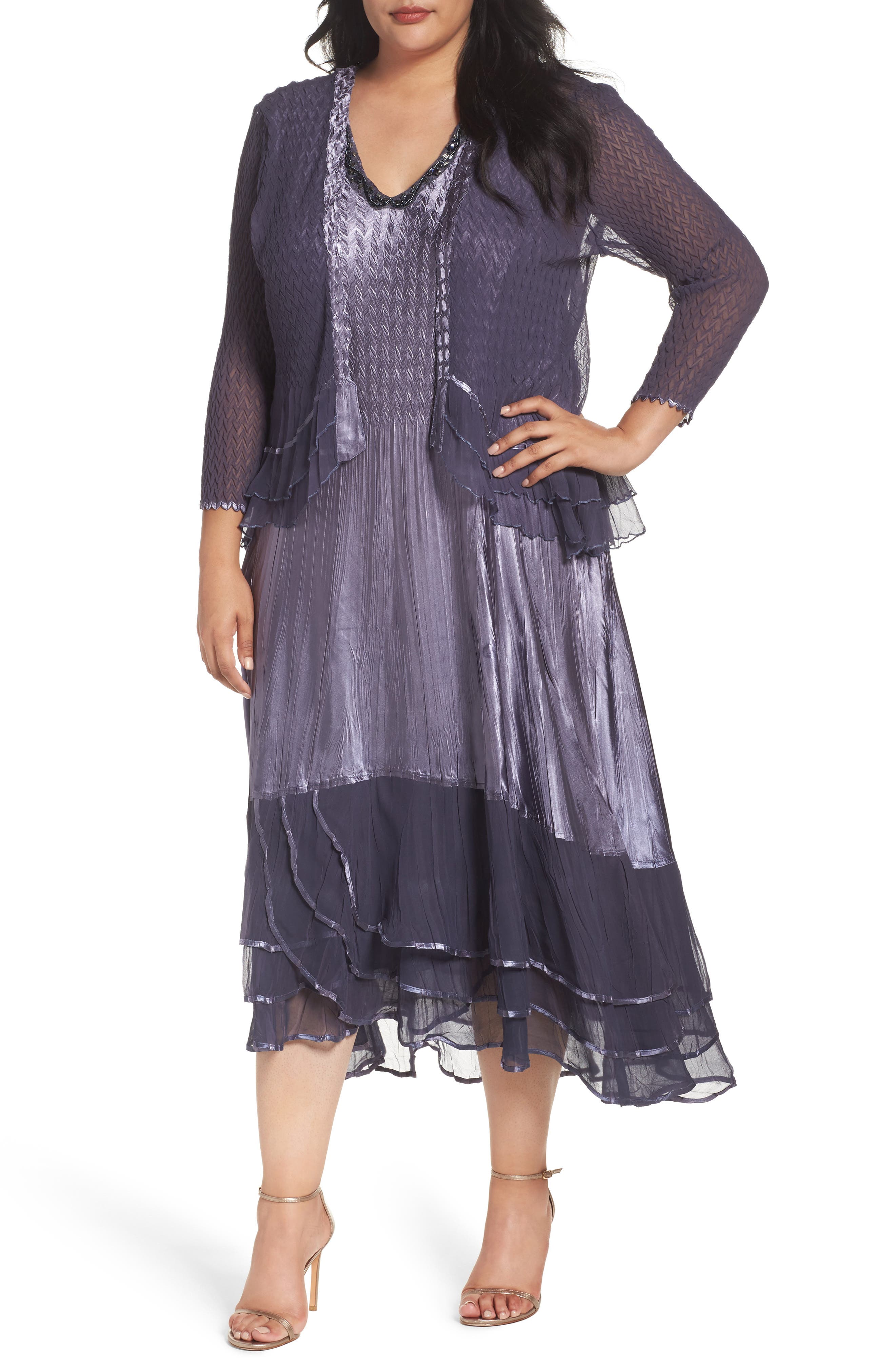 Komarov Embellished Tiered Dress with Jacket (Plus Size) Nordstrom